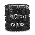 Miniatyrbillede 2 af 5: 6 stk. Sort Brun Læder Armbånd Flettet Bred Armring Kvinder Mænd P