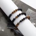 Miniatyrbillede 5 af 5: Frostet vulkansk sten blå tigerøje 3 stykker 8mm perle armbånd