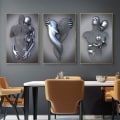 Miniatyrbild 4 av 5: 3 st silver 45x60cm ramfri väggkonst canvas tryck, metalltråd sc