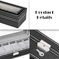 Miniatyrbild 4 av 5: 6 Fack Läder Klocklåda Display Box Organizer Glas Smycken Förvaring