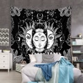 Pikkukuva 2 / 5: Aurinko ja kuu seinävaatetapetti, musta psykedeelinen mandala W