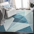 Miniatyrbild 1 av 4: Geometrisk mönstrad matta för vardagsrum, blågrå modern abstrakt