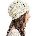 Miniatyrbillede 1 af 5: Solid Beige Dame Bomulds Hæklet Slouchy Hue Hat Håndlavet Strik