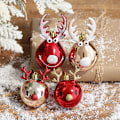 Miniatyrbillede 1 af 4: 8 Pakke Udslagssikre Juletræskugler med Rensdyrvedhæng, G