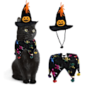 Pikkukuva 1 / 5: 2 kpl kissan ja koiran Halloween-asuja Halloween-kissakaulapannalla ja nokkeluutta
