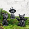 Miniatyrbillede 3 af 5: 1-delt mystisk kattestatue, fårehorn, sort dekorativ harpiks