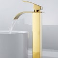 Miniatyrbild 1 av 5: 1 st guld badrum handfat kran hög vattenfall pip för handfat, Mod