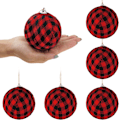 Miniatyrbilde 2 av 3: 7cm Tartan Stoffkuler Julekuler Innpakket i Stoff