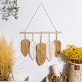 Pikkukuva 1 / 5: Bohemian Chic Feather Macrame Seinätekstiili Käsintehty Kudotut Lehdet