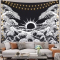 Pikkukuva 5 / 5: Mandala seinävaate - Aaltoileva aalto auringonlaskun kanssa musta