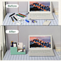 Miniatyrbild 4 av 5: 1 st (grön) skrivbordsorganisatör, läder skrivbordsförvaring pennhållare utrymme