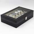 Miniatyrbild 4 av 5: Watchbox Watchbox för 12 klockor med fönster svart med vit söm
