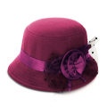 Miniatyrbilde 3 av 3: Filthatt Høst Cloche Bucket Blommös Cap Elegant Damer vinrød