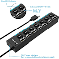 Miniatyrbillede 3 af 5: Multi-Port USB-splitter, 7-Port USB 2.0 Hub, USB A Data Hub med