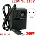 Miniatyrbild 2 av 5: 220V till 110V, 200W transformator med europeisk kontakt, för reducerad spänning