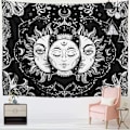Pikkukuva 4 / 5: Aurinko ja kuu seinävaatetapetti, musta psykedeelinen mandala W