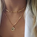 Miniatyrbillede 3 af 5: Lagdelt initial halskæde til kvinder, 14K forgyldt papirclipskæde