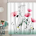 Miniatyrbillede 2 af 4: 1 stk. Rød Blomster Bruseforhæng 180 x 200cm Bruseforhæng Polyeste