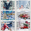 Miniatyrbild 1 av 5: Jul 3D falskt fönster, 60 * 90cm, 6-pack set med tomtenissar