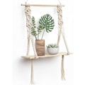 Miniatyrbild 4 av 5: Väggmonterad hylla i trä, macramé, bohemisk dekoration, växter, enkel tofs, manuell