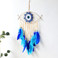 Miniatyrbillede 4 af 5: Macrame Evil Eye Dream Catcher Håndvævet Hvide Fjer Dreamcat