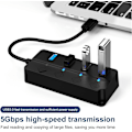 Pikkukuva 4 / 5: 1PC Musta 4-porttinen USB 3.0 -keskitin, 4-porttinen USB 3.0 5 Gbps -keskitinsovitin