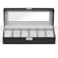 Miniatyrbild 5 av 5: 6 Fack Läder Klocklåda Display Box Organizer Glas Smycken Förvaring