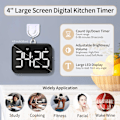Miniatyrbillede 2 af 5: Digital køkkenur 4 tommer stort LED-display magnetisk timer med