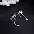 Miniatyrbillede 5 af 5: 925 Sterling Sølv CZ Blomster Dangle Øreringe Kæde til Kvinder Tee