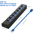 Miniatyrbillede 2 af 4: Multiport USB-splitter, 7-port USB 3.0-hub, USB A-datahub med I