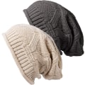 Miniatyrbillede 1 af 5: 2 stk. Dame Vinterhue med Pompom, Varm Strikket Hue med Fleece
