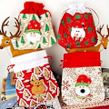 Miniatyrbillede 2 af 5: 4 stk. Julegodteposer Stof Poser med Snøre Gave Giveaways f