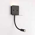 Miniatyrbillede 1 af 5: Væglampe + 3W LED-læselampe med USB-port Sort
