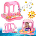 Miniatyrbild 1 av 4: Baby Badring Uppblåsbar Pool Badring Med UPF 50+ Solskyddstak För Barn I Åldern 3-36 Månader Kul I Vattnet rosa Med 3 klockor