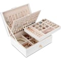 Miniatyrbillede 4 af 4: Smykkeskrin Organizer til Halskæder Øreringe Armbånd Ringe, Stor PU Læder Smykkeopbevaringsboks med 3 Stabelbare Lag