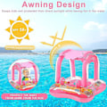 Miniatyrbild 3 av 4: Baby Badring Uppblåsbar Pool Badring Med UPF 50+ Solskyddstak För Barn I Åldern 3-36 Månader Kul I Vattnet rosa Med 3 klockor