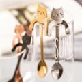 Miniatyrbillede 4 af 4: 4 stk. kattekaffeskeer, mini-katteskeer 4 farver rustfrit stål små skeer til dessert kaffe te drik blanding