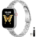 Miniatyrbilde 1 av 5: Metallarmbånd Kompatibelt med Apple Watch, Justerbart for iWatch Series 9 8 7 6 5 4 3 2 1 SE 2/1 Ultra 2/1, Sølv 38/40/41mm