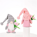 Miniatyrbillede 2 af 4: Søde nisser med tulipanbuketter Søde dværgnissefigurer gave til kvinder 37 x 8 x 6 cm rosa+grå