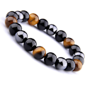 Miniatyrbillede 8 af 8: Naturlige Sten Trippel Beskyttelsesarmbånd, 10 mm Tigerøje, Hæmatit & Sort Obsidian, Helbredende Krystaller For Indre Styrke, Elastisk