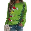 Dame Jul The Grinch Trykt Sweatshirt Langærmet Rund Hals Bluse Casual Løs Pullover Jum Green M