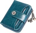 Damplånböcker för kvinnor Äkta läder Liten Bifold Kompakt Damplånbok med RFID-skydd A Peacock Blue