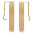 Miniatyrbilde 2 av 5: Lang wrap around hestehale-forlengelse, rett syntetisk hårforlengelse Golden brown