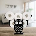 Miniatyrbild 4 av 5: Ugglaformad toalettpappershållare, svart metallram för toalettpapper, kapacitet för 7 rullar, mjuk molnväggupphängning, roliga badrumstillbehör