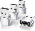 Elebase USB till USB C-adapter för iPhone 17 4-pack, USB-C hona till A hane billaddaradapter, Typ C-omvandlare Apple 17e 16 Pro Max 15 14 Silver