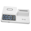 Miniatyrbilde 3 av 8: Multifunksjonell vekkerklokke trådløs lader med nattlyskalender for telefonklokke øretelefon Hvit