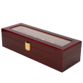 Miniatyrbillede 3 af 8: Træ 6 Grid Watch Display Box Transparent vindues Ur Opbevaringsboks (rød)