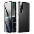 Xperia 1 V Magnetisk Etui - Metalramme Hærdet Glasfront, Klar PC-bagside, Beskyttelse & Stil Silver