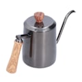 Miniatyrbillede 3 af 8: 600 ml rustfrit stål manuel kaffekande med lang, smal tud til hældning over kedel med træhåndtag, grå