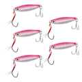 Miniatyrbilde 5 av 8: 5 stk 15g Metal Vib Hard Fiskebeten Jigging Fiskebeten Kunstige Hard Lure med Paljett Laser Fjærkrok Rosa